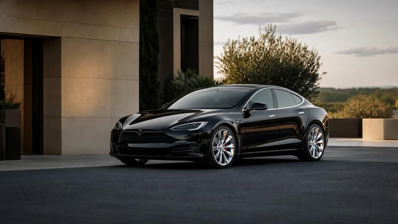 Tesla Model S noire — vue 3/4 avant
