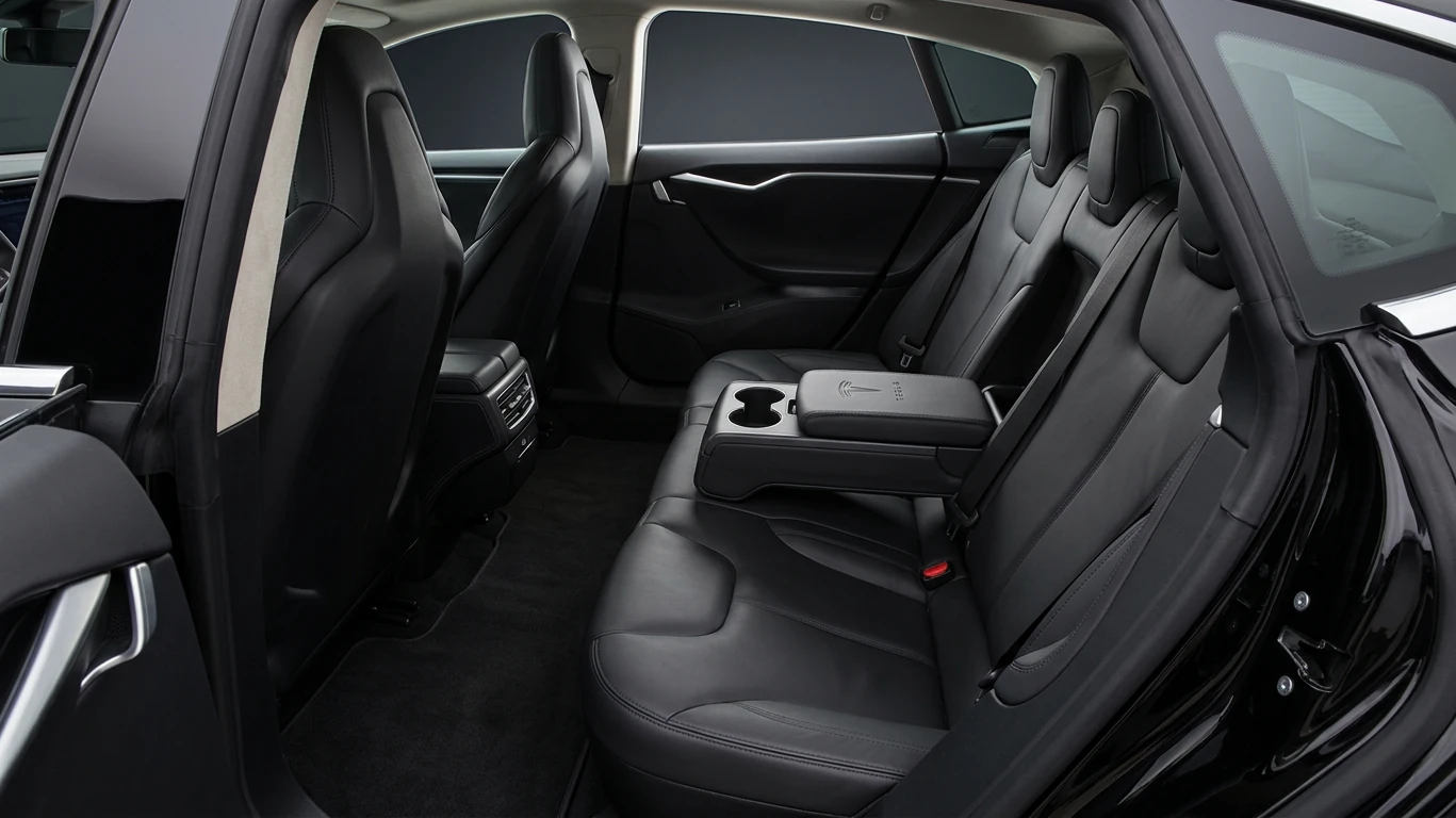 Habitacle arrière de la Tesla Model S avec accoudoir central additionnel